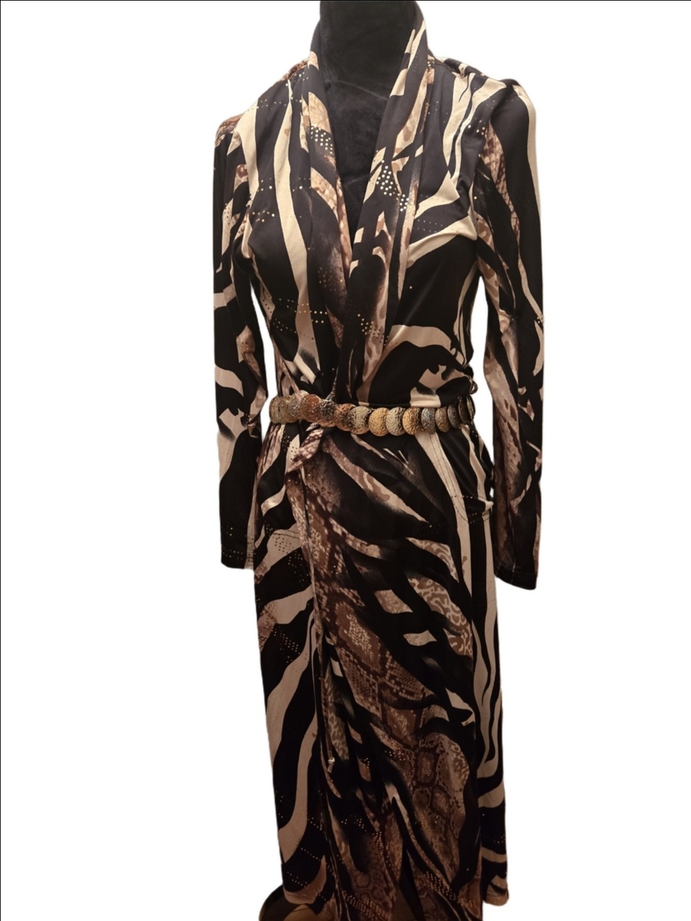 Diamond Tea Animal Print Waterfall Duster Cardigan Small